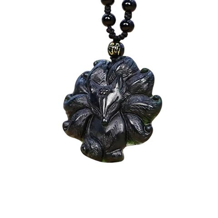 Подвеска обсидиан Девятихвостая лиса О-22