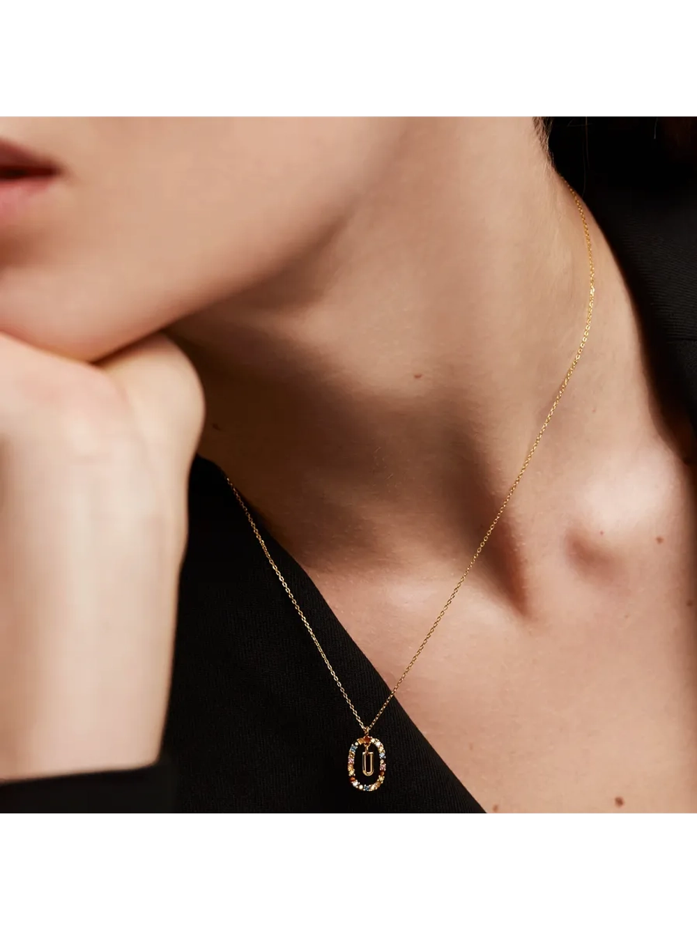 Колье Буква U серебро 925 пробы покрытое золотом