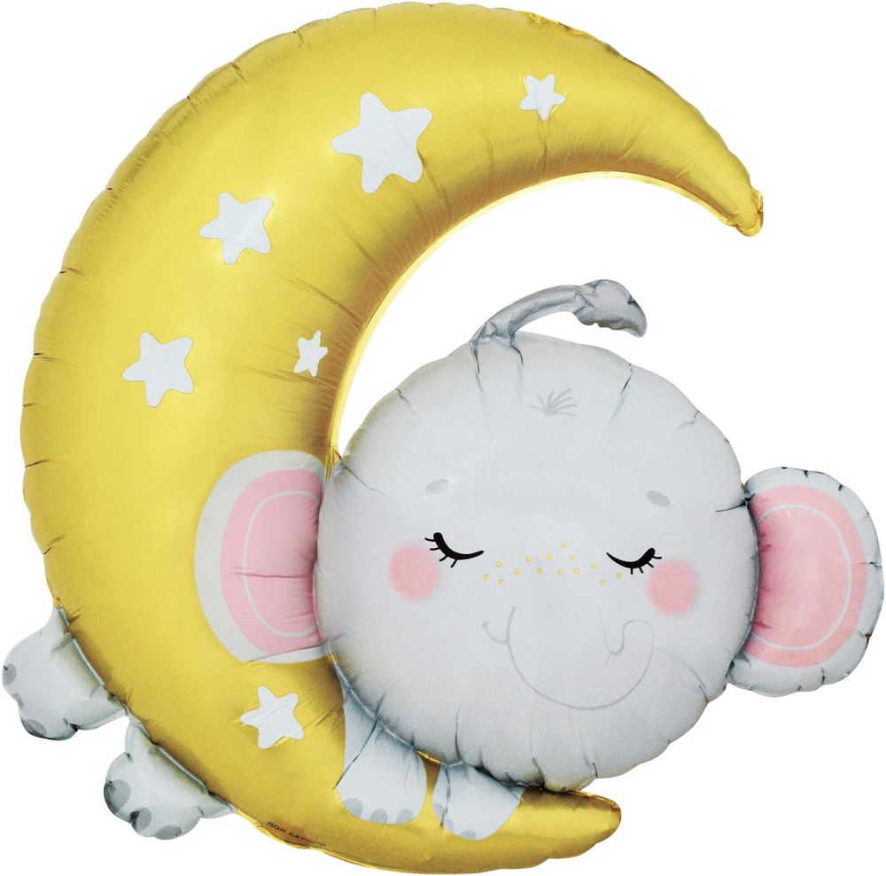 Шар (36''/91 см) Фигура, Полумесяц со слоненком, 1 шт. в уп.