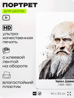 Портрет для школы в кабинет биологии "Чарльз Дарвин", стенд школьный для класса, деятели науки для оформления классного уголка, 40х30 см, Silver Plane x Айдентика Технолоджи