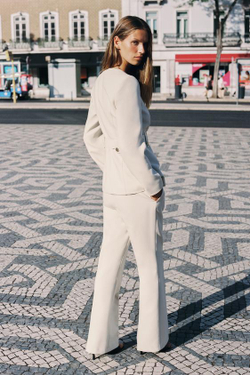 ZARA БРЮКИ FLARED, ЦВЕТ СЛОНОВОЙ КОСТИ