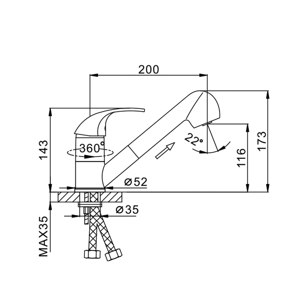 Смеситель для кухни душ 40к F6003 FRAP (ВЫДВИЖ.ЛЕЙКА 2 реж, п/шпильку, хром, латунь)