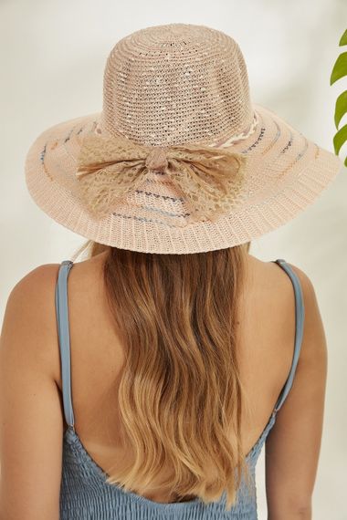 Qadın üçün həsir panama açıq bej T1740-08