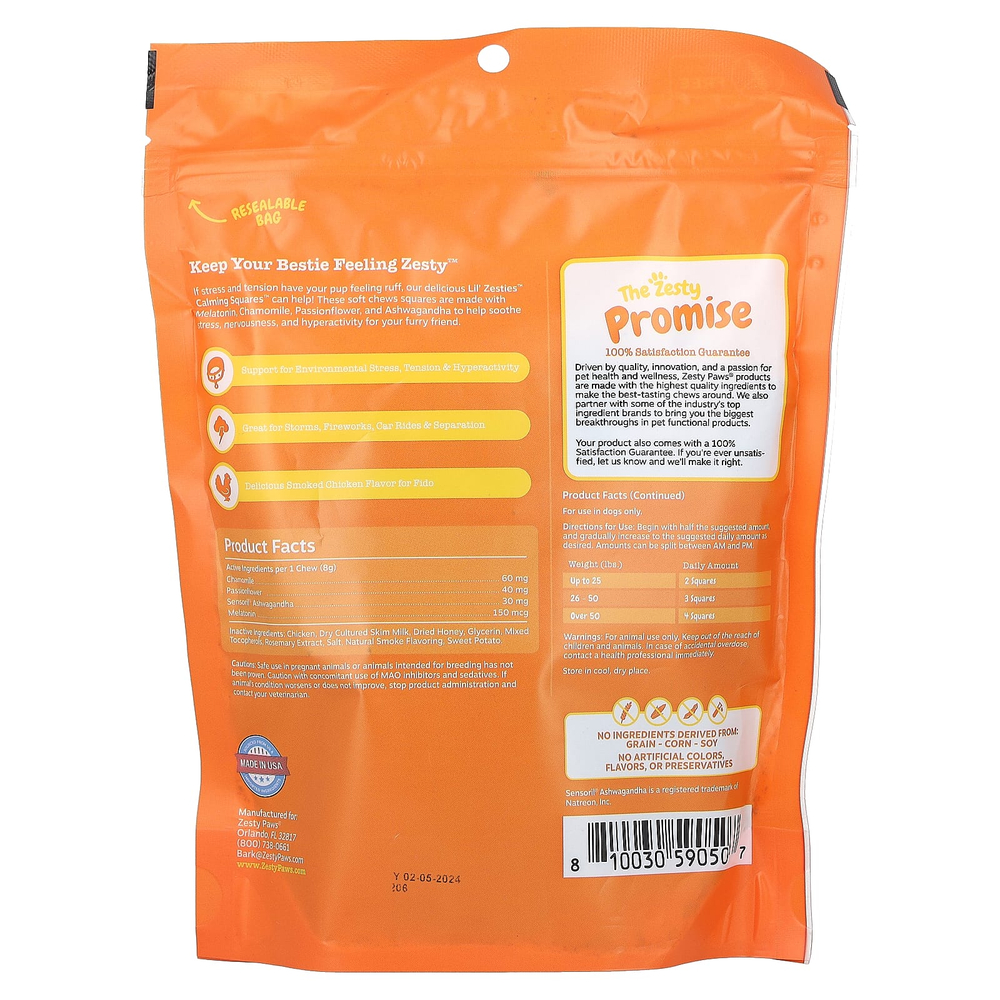 Zesty Paws, Lil' Zesties, Calming Square, для собак любого возраста, копченая курица, 283 г (10 унций)