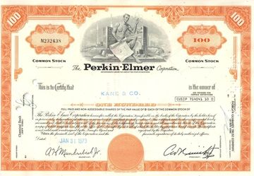 Акция The Perkin-Elmer Corporation 1973-1978 США