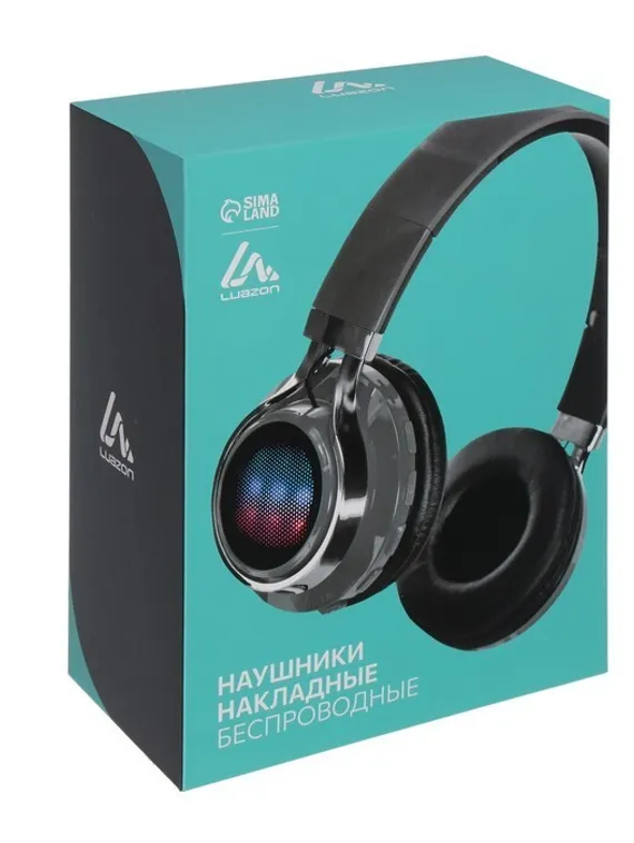 Наушники беспроводные LuazON RX-1 TM-021, накладные, BT 4.2, 250 мАч, LED, FM,microSD,синие