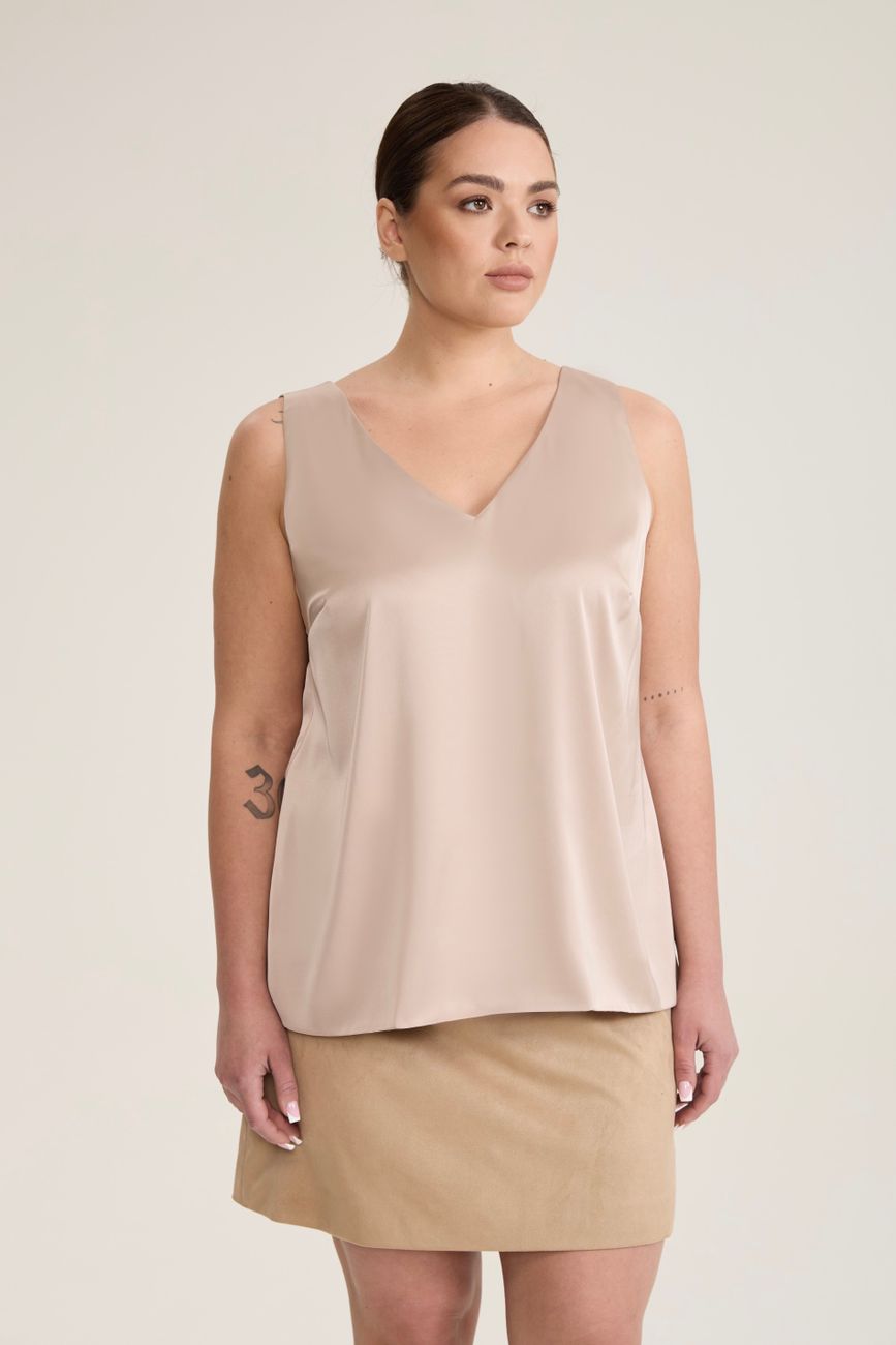 Топ двухслойный на широких бретелях, телесный