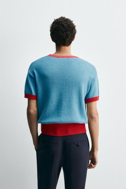 ZARA HARRY LAMBERT X DISNEY ТРИКОТАЖНАЯ ФУТБОЛКА С КОНТРАСТНОЙ ОТДЕЛКОЙ, СИНИЙ