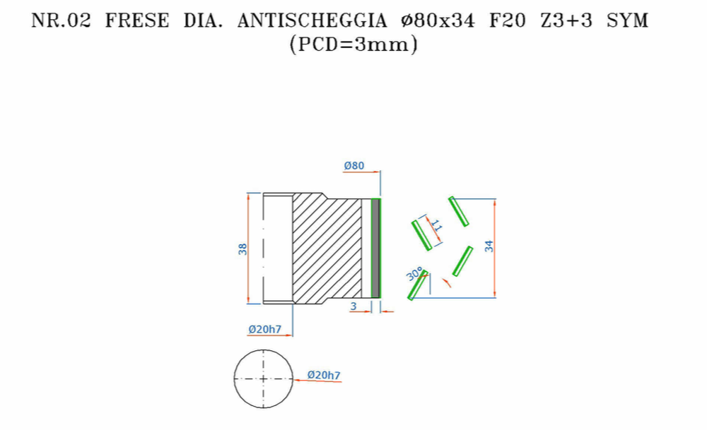 PCD фреза D.80x34x20+DKN Z=3+3 H=3 SYMM 2 шт. для Filato FL-530