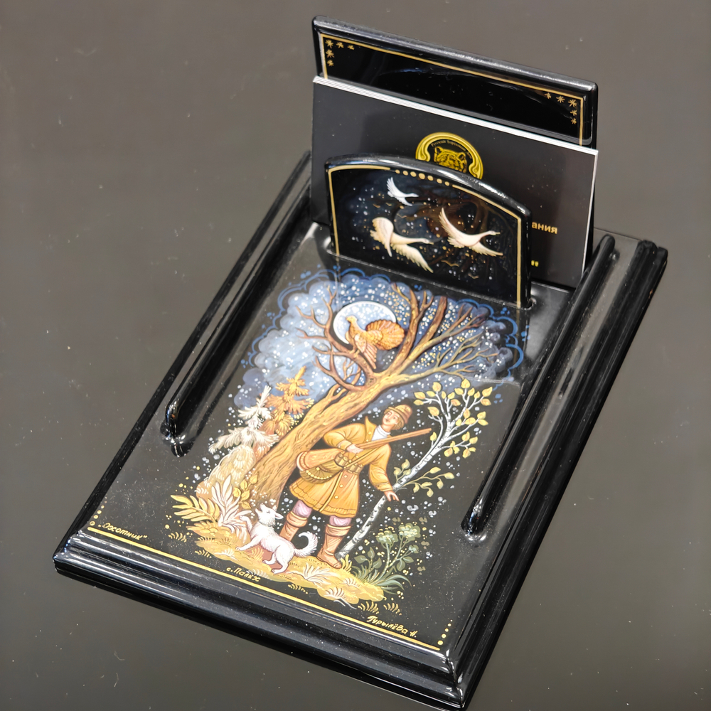 Подставка для блока для записей ручной росписью Палех "Охотник"