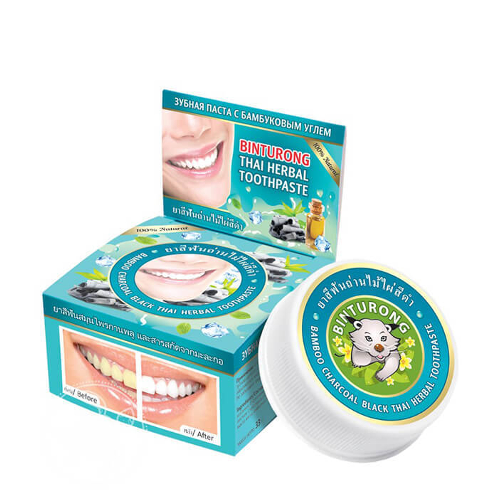 Твердая зубная паста с бамбуковым углем BINTURONG Bamboo Charcoal Black Thai Herbal Toothpaste 33 гр