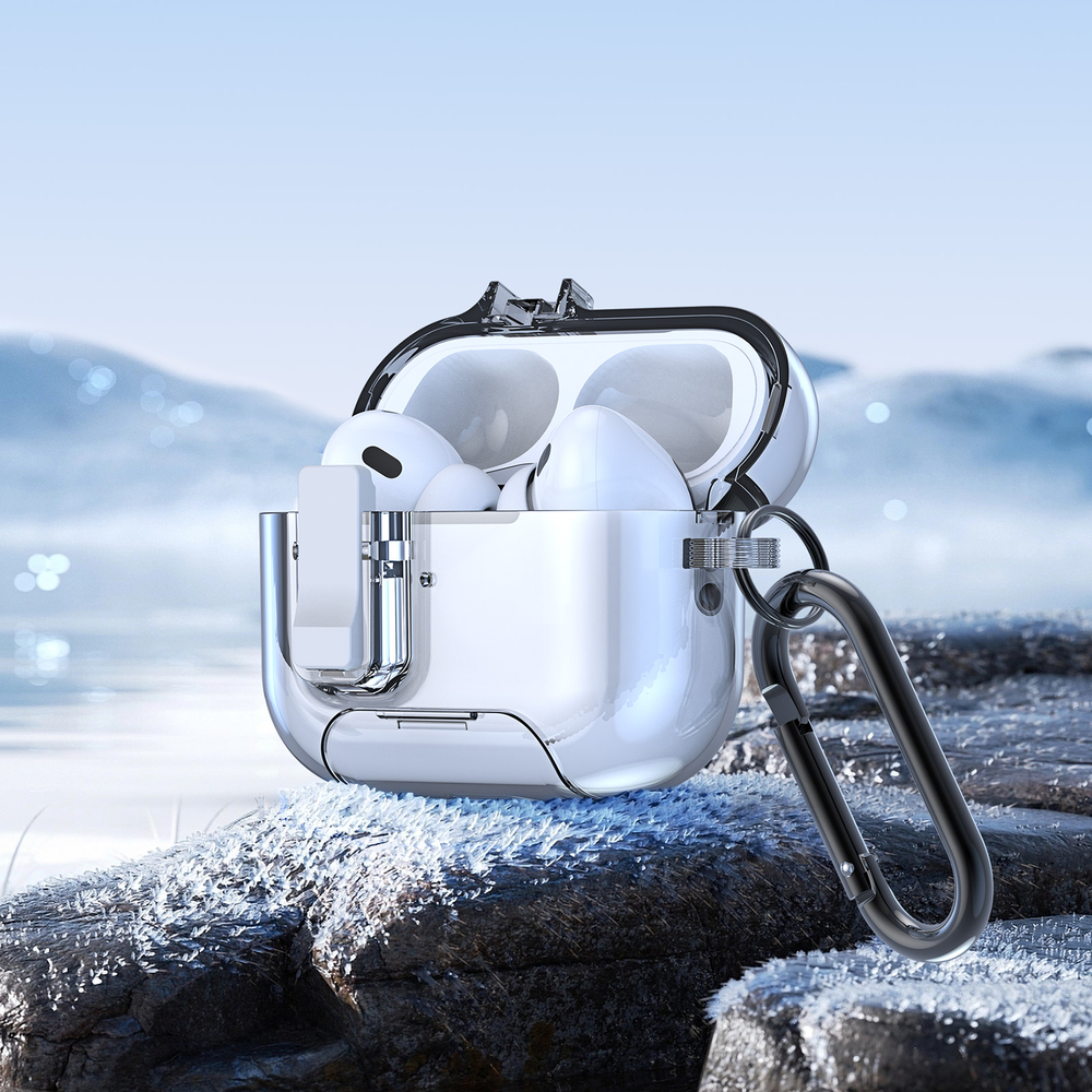 Усиленный прозрачный чехол для наушников AirPods Pro 2, Dux Ducis, серия PECR Series (встроенная подставка для смартфона)