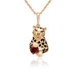 Подвеска «Леопард» из красного золота с гранатом и эмалью