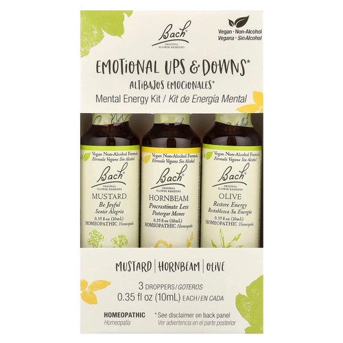 Bach, Original Flower Remedies, набор для поддержания психической энергии, эмоциональные взлеты и падения, 3 пипетки, по 10 мл (0,35 жидк. унц.)