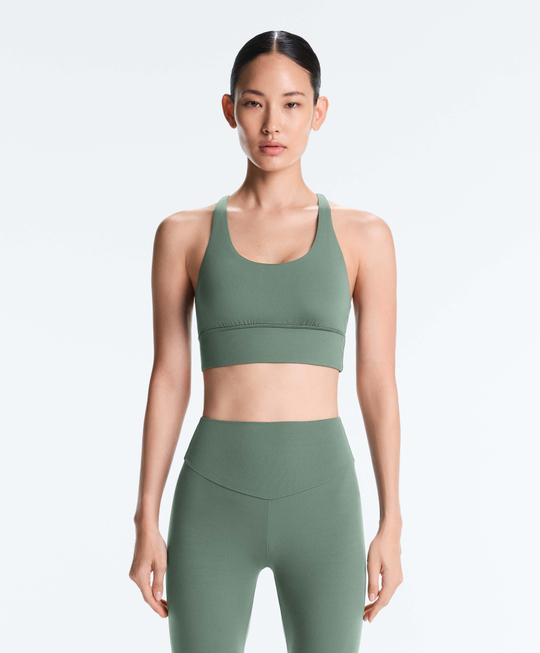Oysho Спортивный бюстгальтер с бретелями на спине, темно-зеленый