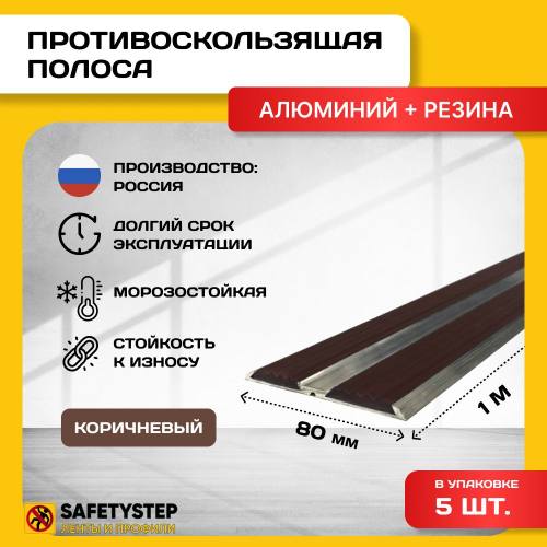 Алюминиевая полоса-порог с 2 резиновыми вставками, цвет вставки желтый, длина 1м, упаковка 5 шт