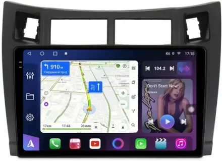 Магнитола для Toyota Vitz 2, Yaris 2 2005-2011 (рамка черная) - FarCar 3022M на Android 13, 2K QLED, TS10, CarPlay, 4G SIM-слот