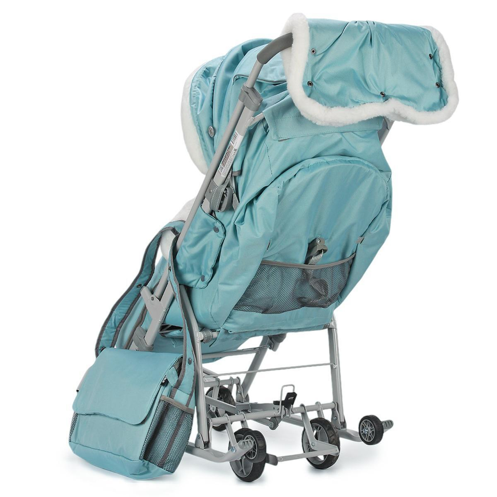 Санки-коляска "Ника детям 7-5" мятный с шишкой (серый каркас)