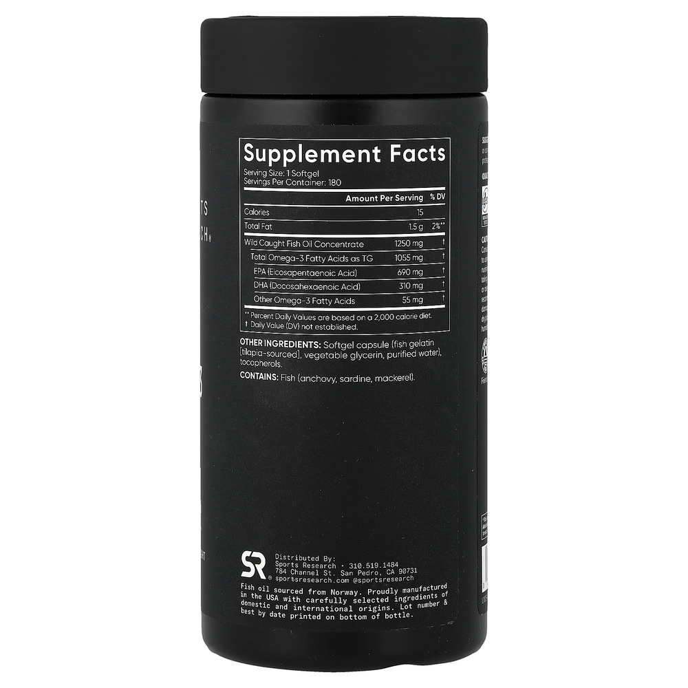 Sports Research, Рыбий жир с омега-3, тройной силы, 180 мягких таблеток