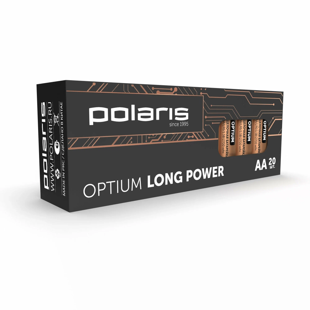 Батарейки пальчиковые щелочные POLARIS PB АА (20шт) OPTIUM GerShock