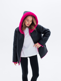 Дубленка короткая зимняя, фуксия, Северина