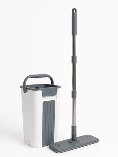 Ведро для мытья полов 5+5л с отжимом на защелках шваброй+2 насадки в комплекте