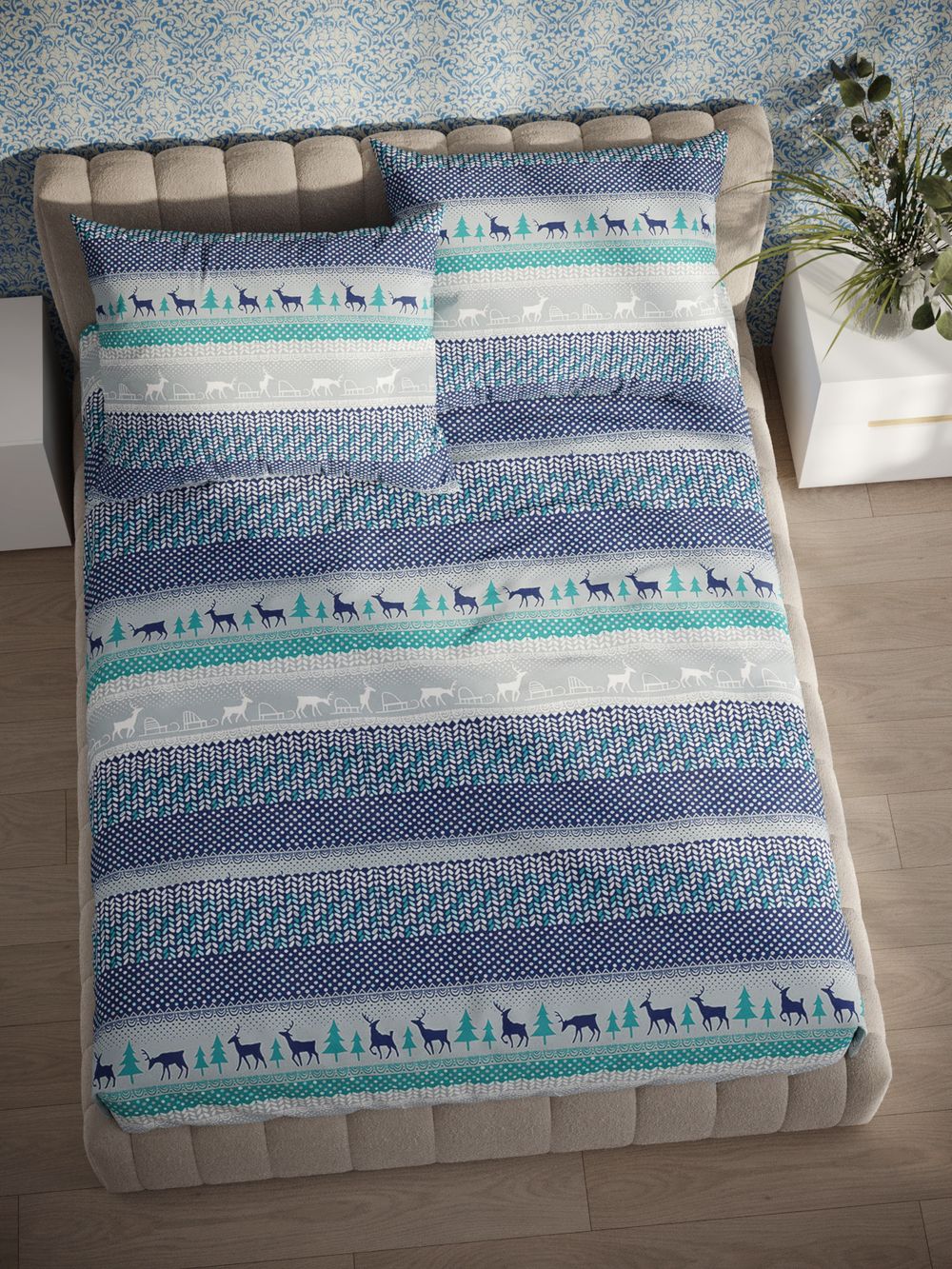 Постельное белье перкаль Сказка "Скандинавия" евро Наволочка 50х70 см 2 шт Простынь на резинке 180x200 см Пододеяльник 200x215 см