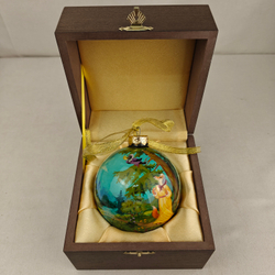 Коллекционный шар новогодний (круговая роспись Палех) "Ворона и лисица" в футляре