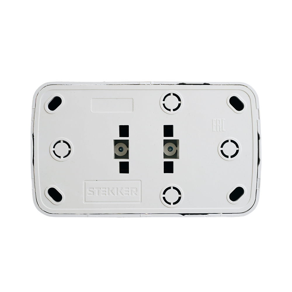 Розетка накладная 2-местная б/з STEKKER, PST10-502-20, пластик АВS, 250В, 16А, IP20, серия Basic, белый 50075