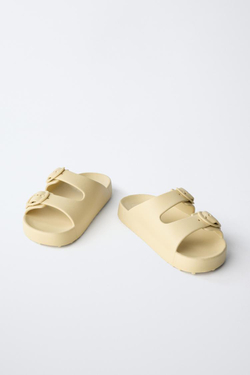 ZARA РЕЗИНОВЫЕ ТАПОЧКИ С ПРЯЖКАМИ, ЖЕЛТЫЙ