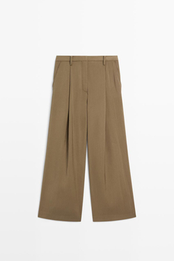 Massimo Dutti Драпированные укороченные широкие брюки, хаки