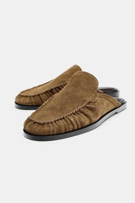 ZARA ЗАМШЕВЫЕ ЛОФЕРЫ-МЮЛИ, КОРИЧНЕВЫЙ