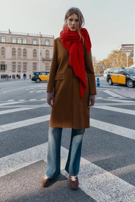 ZARA ТРЕУГОЛЬНАЯ ШАЛЬ С АЖУРНЫМ УЗОРОМ, КРАСНЫЙ