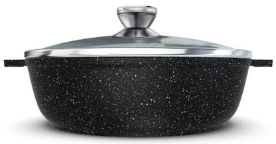 Жаровня алюминиевая антипригарная 2,5 л АП NEVA GRANITE, со стеклянной крышкой, высота стенки 75 мм
