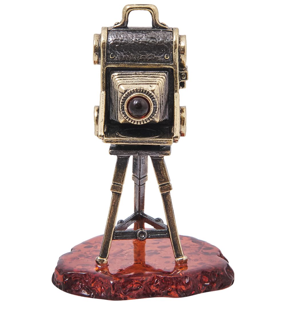 AM-4082 Фигурка «Фотоаппарат Ретро» (латунь, янтарь)