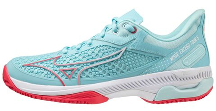 Женские Кроссовки теннисные Mizuno Wave Exceed Tour 5 CC - tanager turquoise/fiery coral/white