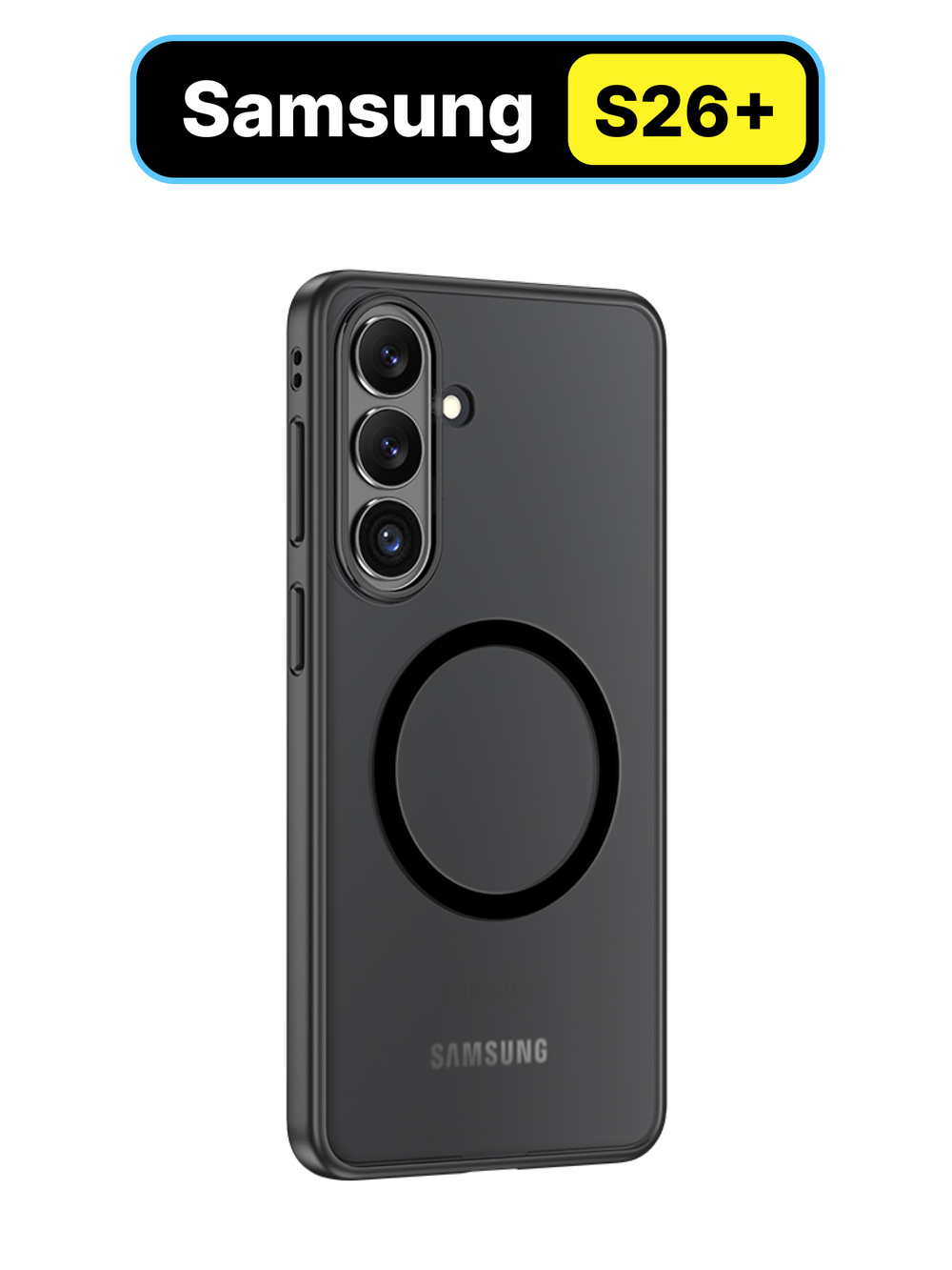 Чехол с Магсейф для Samsung Galaxy S26+ прозрачный матовый с черным бортом WLONS