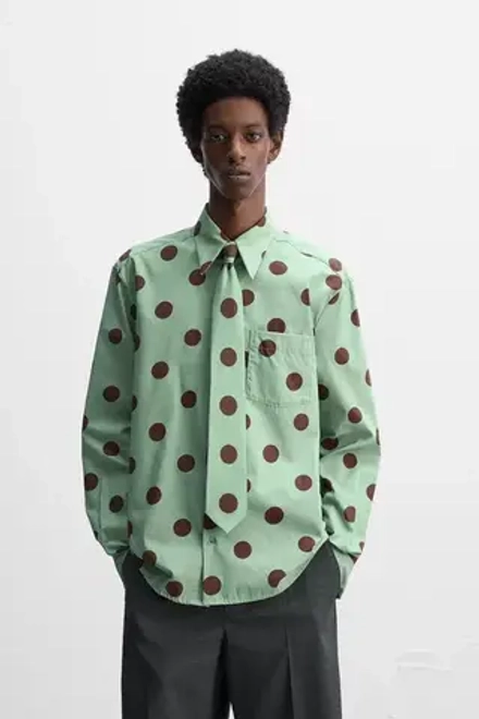 ZARA Х HARRY LAMBERT РУБАШКА В ГОРОШЕК, ЧЕРНЫЙ/ЗЕЛЕНЫЙ