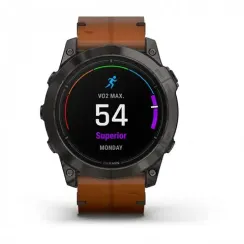 Garmin epix Pro (Gen 2) Sapphire Edition 51 мм, титановый угольно-серый, DLC, коричневый кожаный ремешок