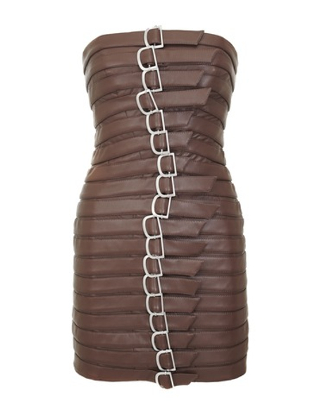 Платье мини без рукавов с ремнями, коричневый