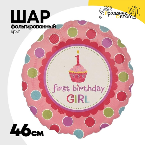 Шар Фольгированный 1 годик Кекс со свечкой (Розовый)