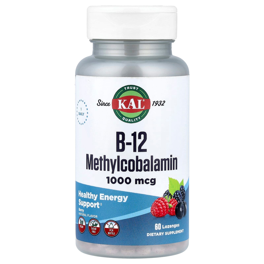 KAL, витамин B12 в форме метилкобаламина, со вкусом ягод, 1000 мкг, 60 пастилок