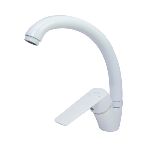 Смеситель для кухни 35k MIXLINE ML15-032W высокий излив б/отв боковая п/гайку (без подводки) БЕЛЫЙ