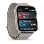 Garmin Venu X1 мягкий золотой с титановой задней крышкой и нейлоновым ремешком цвета французский серый