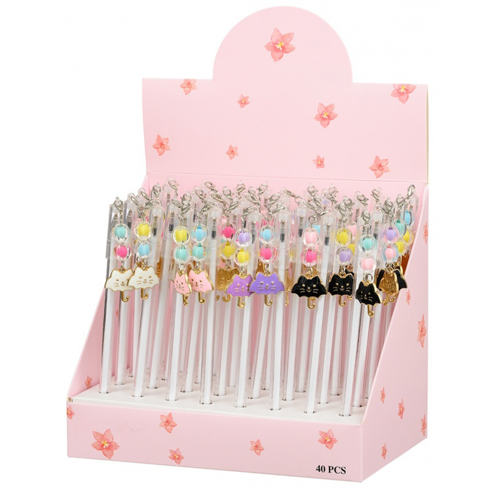 Ручка шариковая, Basir, синие чернила, серия "Кот зонт", цветной корпус подвеской, 40 шт