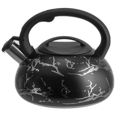 Чайник 3 л из нержавеющей стали со свистком, индукционное дно ALPENKOK AK-539 черный с серебром, ручка черный