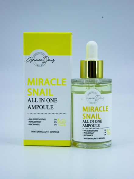 GRACE DAY - СЫВОРОТКА ДЛЯ ЛИЦА С МУЦИНОМ УЛИТКИ MIRACLE SNAIL ALL IN ONE AMPOULE, 50 МЛ.