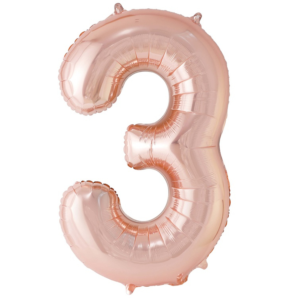 Шар фольгированный Цифра 3 101 см (Розовое Золото)