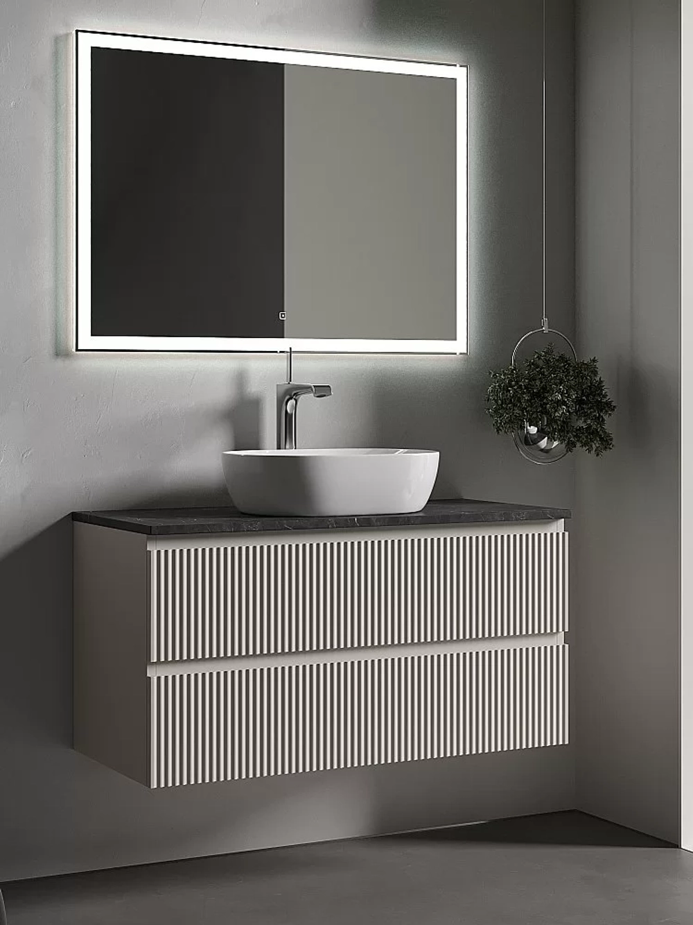 Тумба с раковиной Sancos SNOB R 100 со столешницей, бежевая матовая