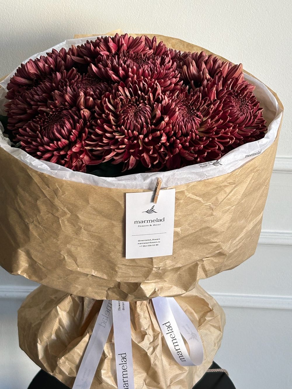 Моно из одноголовой хризантемы бордового оттенка 11 шт